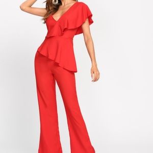 red peplum jumpsuit